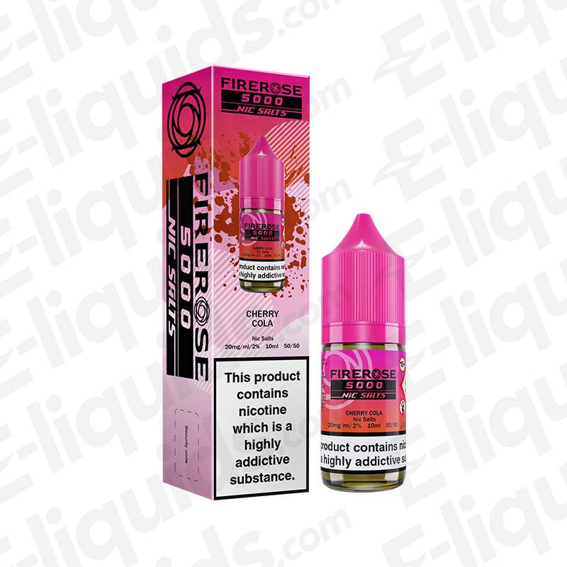 Cherry Cola Firerose 5000 Nic Salt E-liquid by Elux in pink packaging, perfect for vaping.