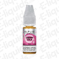 Bottle of 10ml Elfliq Cherry Cola Nic Salt E-liquid with 50/50 VG/PG ratio, showing label and packaging details.