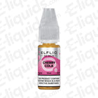 Bottle of 10ml Elfliq Cherry Cola Nic Salt E-liquid with 50/50 VG/PG ratio, showing label and packaging details.