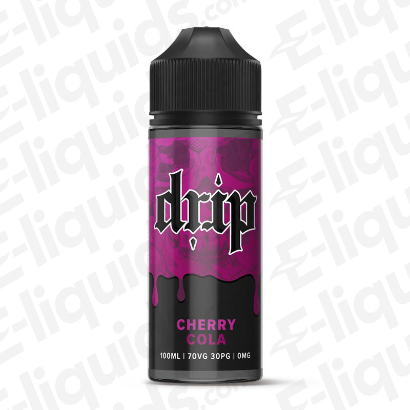 Cherry Cola Shortfill E-liquid by Drip, 100ml bottle featuring sweet cherry and fizzy cola flavor.