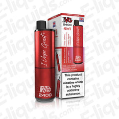 IVG 2400 4-in-1 Rechargeable Pod Kit Cherry Edition with box, featuring 20mg nic salt e-liquids and 1750mAh battery