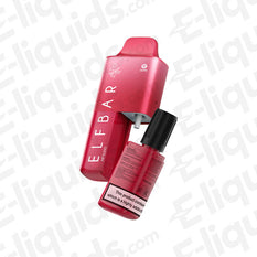 Cherry Ice Elf Bar AF5000 rechargeable disposable vape with e-liquid bottle.