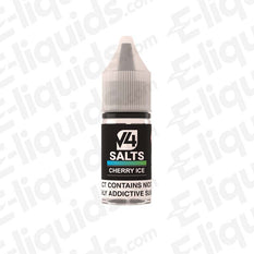 V4pour Cherry Ice Nic Salt E-liquid bottle with nicotine warning label on white background.