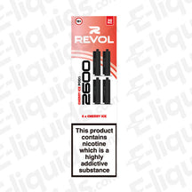 Cherry Ice 4-in-1 Series Revol 2600 Prefilled Pods packaging, 2ml e-liquid, 20mg nic salts, featuring sweet cherry and icy flavor.