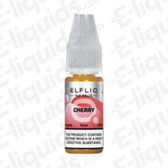 Cherry Nic Salt E-liquid by Elfliq 10ml bottle with rich cherry flavor, available in 10mg or 20mg nicotine strengths, for vaping.