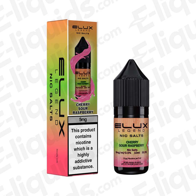 Cherry Sour Raspberry Nic Salt E-liquid by Elux Legend bottle and packaging
