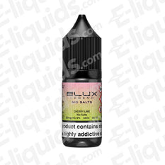 Cherry Lime Nic Salt E-liquid by Elux Legend, bottle design, 10mg and 20mg nicotine options, fresh flavor for MTL vaping.