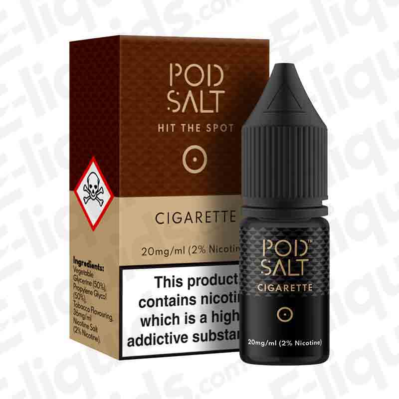 Cigarette Nic Salt E-liquid by Pod Salt in 10ml bottle with 20mg nicotine strength, featuring a tobacco flavor.