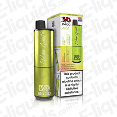 IVG 2400 4-in-1 Rechargeable Pod Kit Citrus Edition with packaging, featuring 2ml 20mg nic salt e-liquid pods and USB-C charging.