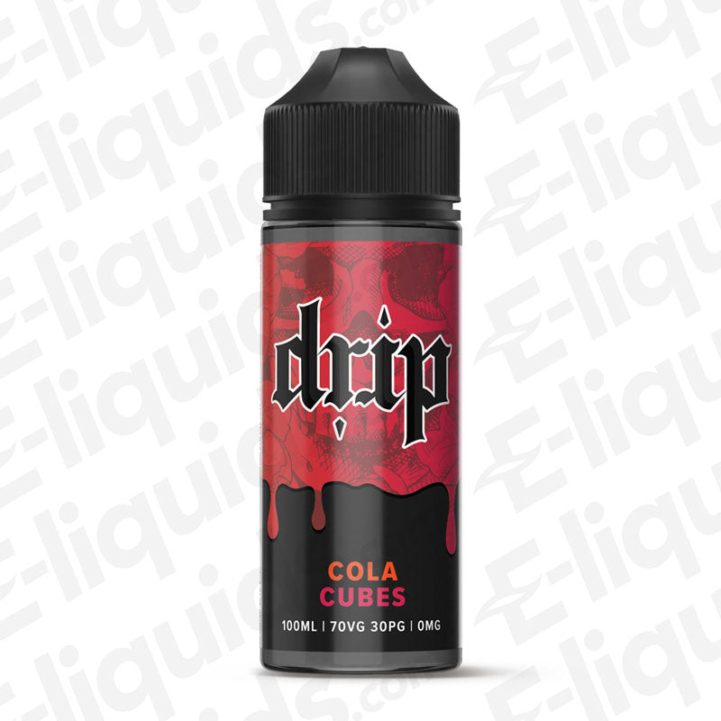 Cola Cubes Shortfill E-liquid by Drip in a 100ml bottle, featuring vibrant red design.