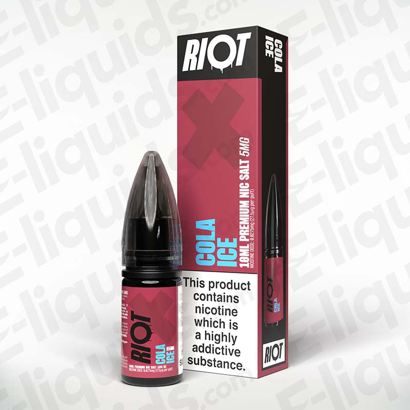 Cola Ice Nic Salt E-Liquid by Riot X in a 10ml bottle packaging with a refreshing cola flavor.