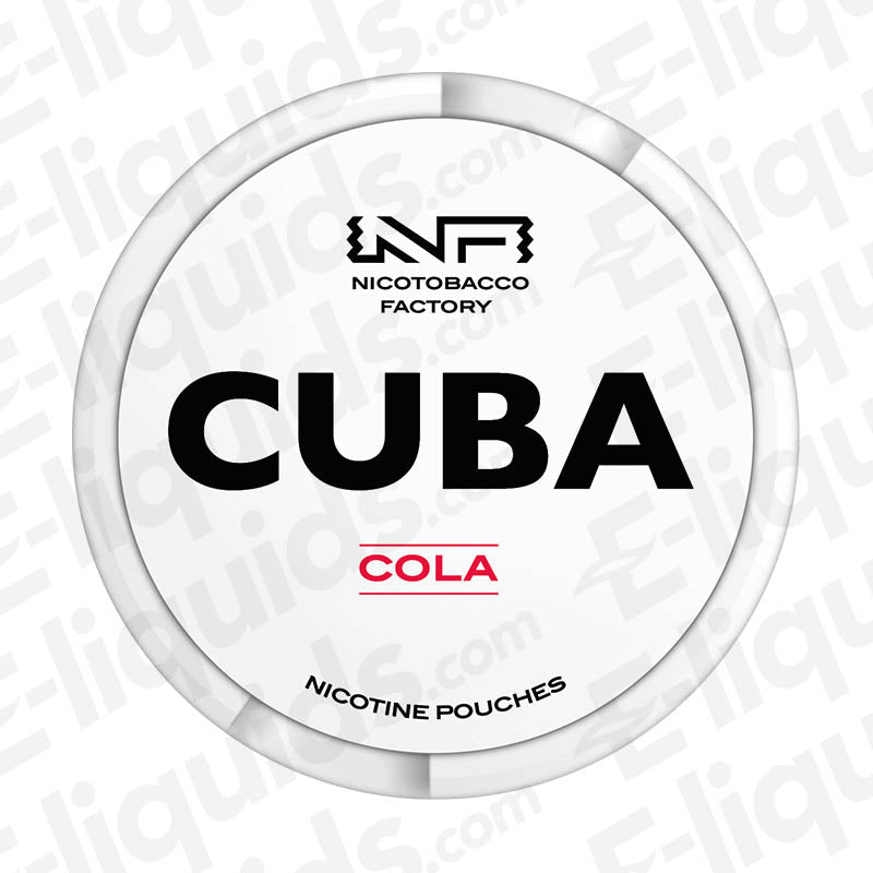 Image of Cola Nicotine Pouches by CUBA, featuring tobacco-free pouches with cola flavor, 25mg and 66mg strength for nicotine satisfaction.