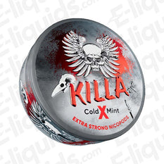 Killa Cold X Mint Extra Strong Nicotine Snus Pouches can with skull logo and wings design.