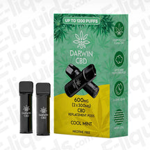 Darwin CBD 600mg Cool Mint (2 x 300mg) Prefilled Pod in light green and yellow packaging.