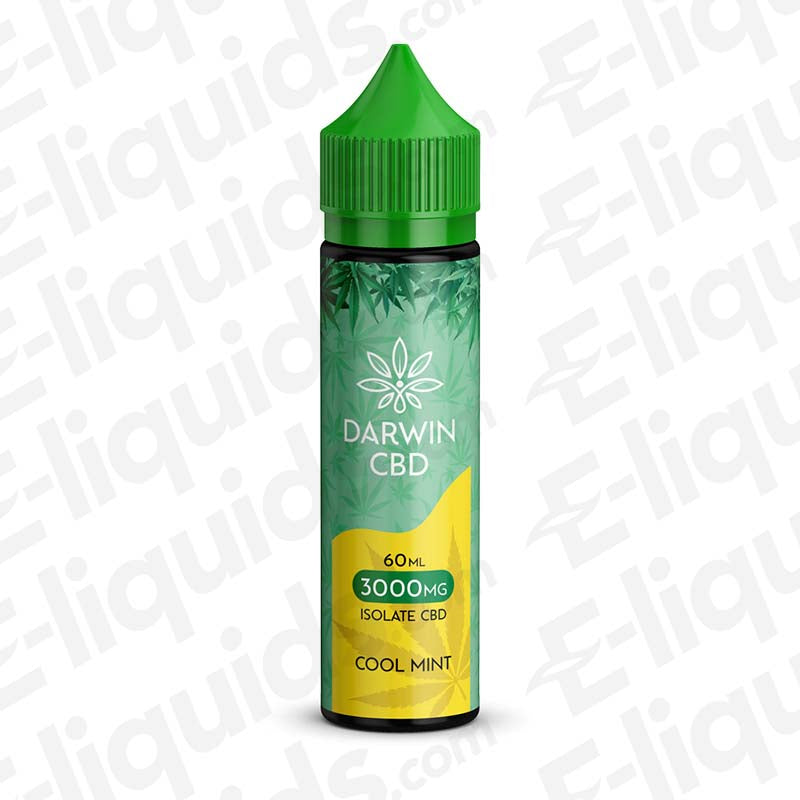 Darwin CBD 60ml Cool Mint Vape Juice with refreshing Menthol flavour in a green and yellow bottle.
