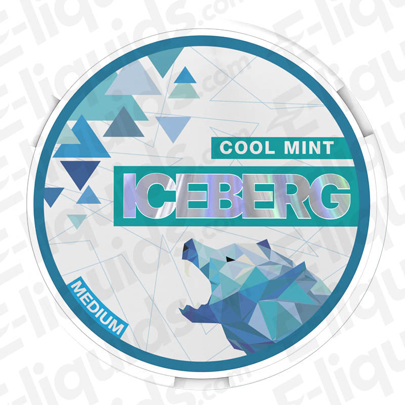 Cool Mint Nicotine Pouches by Iceberg, tobacco-free, 20mg nicotine strength, refreshing mint sensation.