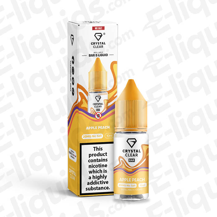 Apple Peach Nic Salt by Crystal Clear, featuring crisp apples and fresh peaches in a 20mg nicotine bottle.