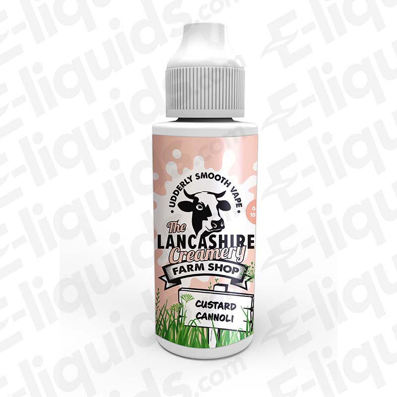 Custard Cannoli Farm Shop Shortfill E-liquid 100ml bottle by Lancashire Creamery, featuring custard cannoli flavor.