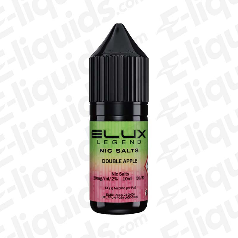 Elux Legend Double Apple Nic Salt E-liquid with 20mg nicotine in a compact 10ml bottle.