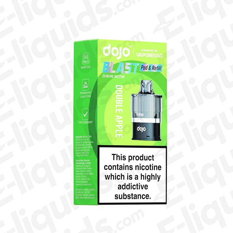 Vaporesso Dojo Blast 6000 Double Apple Prefilled Pod packaging, featuring mesh coil and nicotine warning label.