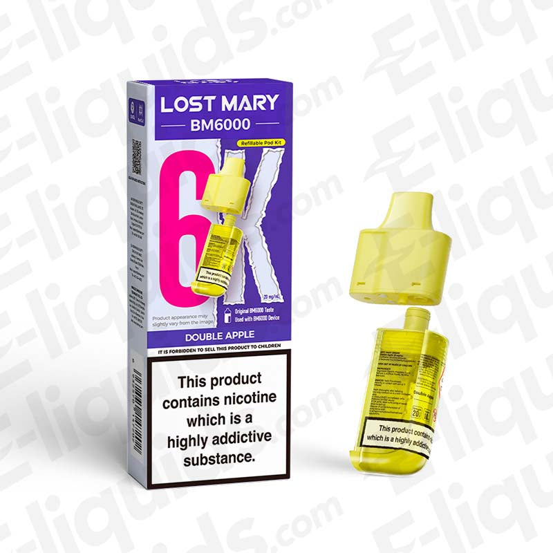 Lost Mary BM6000 Compliant Prefilled Pod in Double Apple flavor with packaging, offering 6000 puffs for a premium vaping experience.