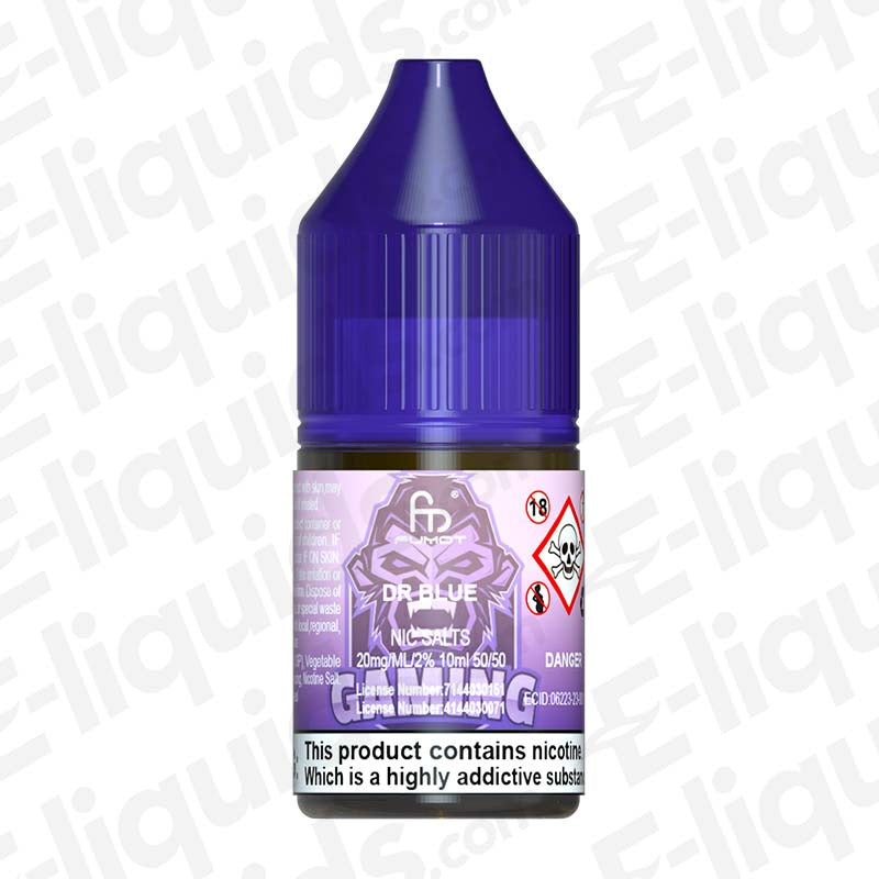 Dr Blue RandM 7000 Nic Salt E-liquid by Fumot in a 10ml bottle, featuring mixed berries and icy chill, 20mg nicotine.
