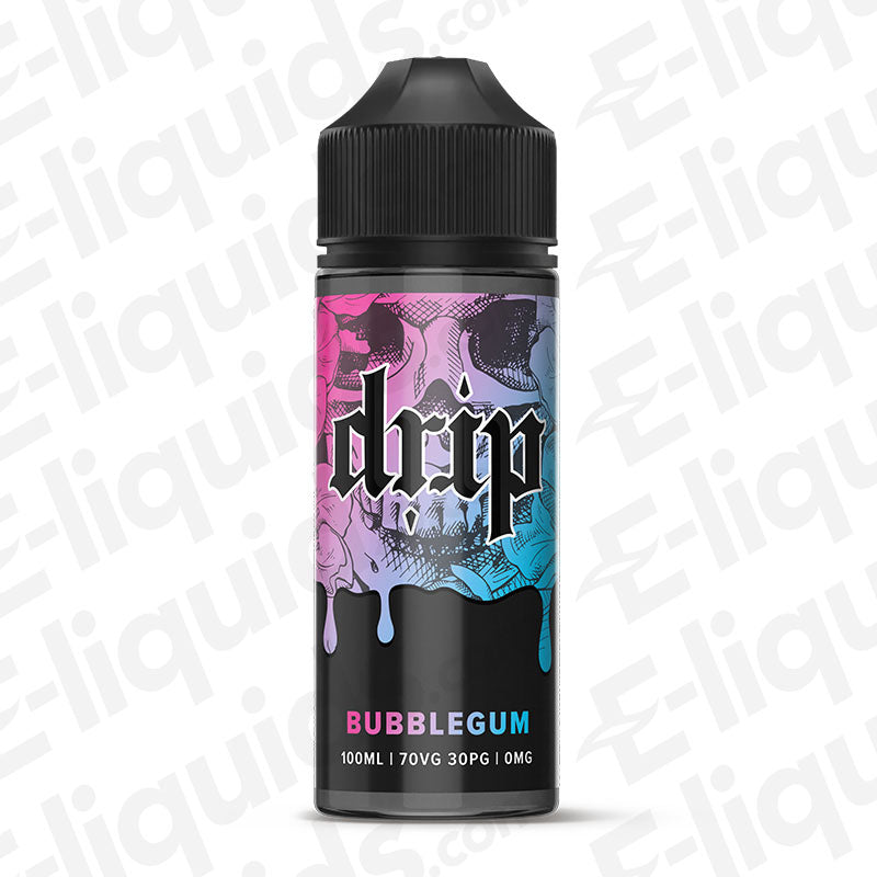 Bubblegum Shortfill E-liquid by Drip in a 100ml bottle, featuring vibrant pink and blue design.