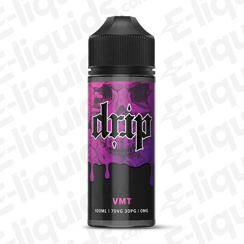 VMT Shortfill E-liquid by Drip, 100ml bottle featuring Vanilla, Mint, and Tobacco blend, designed for vaping enthusiasts.
