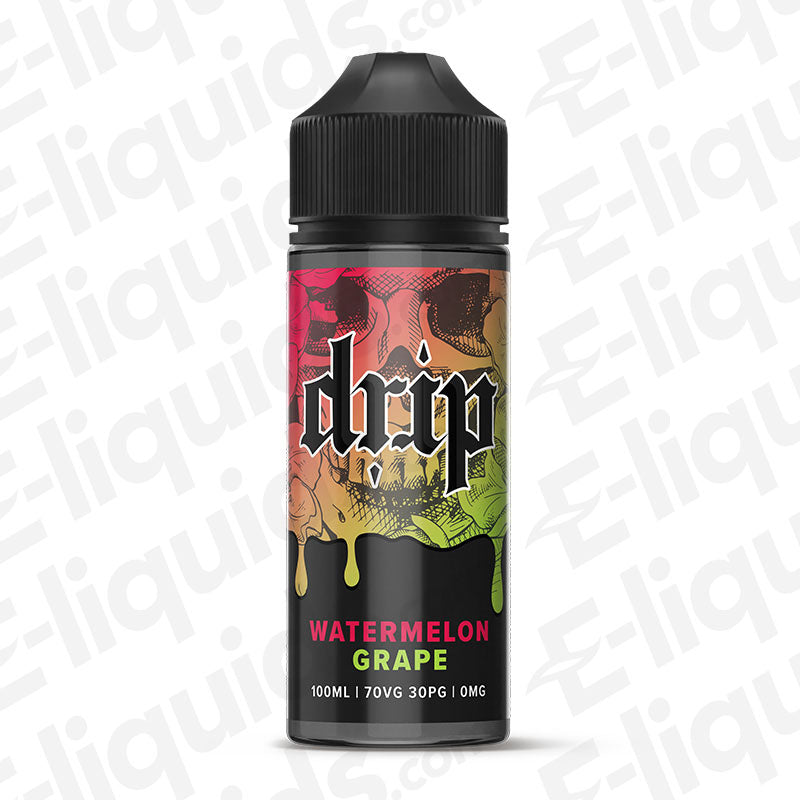 Watermelon Grape Shortfill E-liquid by Drip in a 100ml bottle, showcasing vibrant packaging with colorful design.