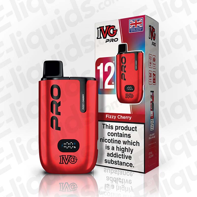 IVG Pro 6000 disposable vape featuring Fizzy Cherry flavor in a sleek red design with nicotine warning.