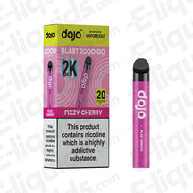 Vaporesso Dojo Blast 2000 Go Pod Kit in Fizzy Cherry flavor with packaging, featuring a sleek design and nicotine warning.