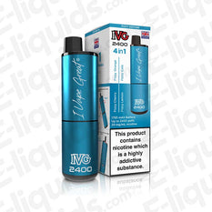 IVG 2400 4-in-1 Rechargeable Pod Kit Fizzy Edition with box, features 20mg nic salt e-liquids and USB Type-C fast charging.