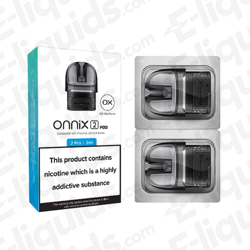 Freemax Onnix 2 Replacement Vape Pods Pack of 2 with 2ml capacity, compatible with Onnix 2 Pod Kit and various coils.