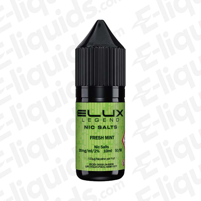Fresh Mint Nic Salt E-liquid by Elux Legend in 10ml bottle, ideal for MTL vaping, with 50/50 PG/VG ratio.