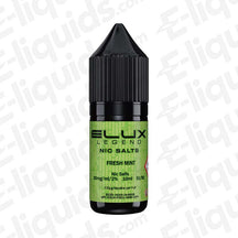 Fresh Mint Nic Salt E-liquid by Elux Legend in 10ml bottle, ideal for MTL vaping, with 50/50 PG/VG ratio.