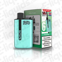 IVG SAVR Prefilled Pod Kit in Fresh Mint flavor with packaging displaying instructions and nicotine warning.