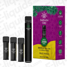 Darwin CBD+CBG 1800mg Fruit Punch Prefilled Pod Kit with 4 x 450mg pods and a 500mAh rechargeable device.