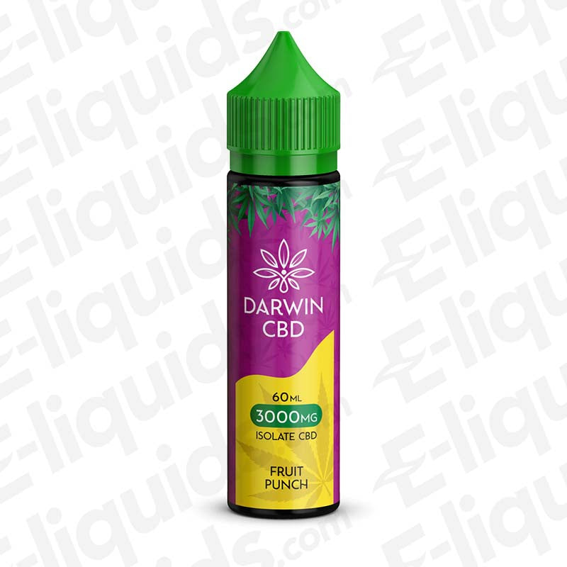 Darwin CBD 60ml Fruit Punch Vape Juice with mixed Summer Fruit flavour in a purple and yellow bottle.