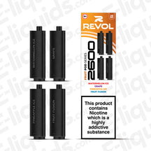 Fruit 4-in-1 Series Revol 2600 Prefilled Pods with flavors Watermelon Ice, Grape, Pineapple Ice, Fruit Fusion, 20mg nic salts.