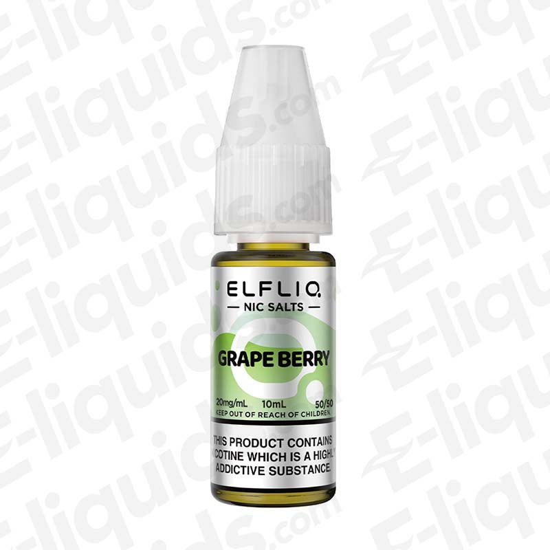 Grape Berry Nic Salt E-liquid by ELFLIQ in a 10ml bottle with 50/50 VG/PG mix for vaping.
