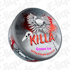 Killa Grape Ice Extra Strong Nicotine Snus Pouches can with skull and wings design.