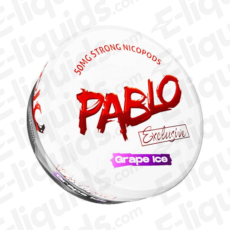 Pablo Exclusive Grape Ice Nicotine Pouches, 50mg strong nicopods, featuring grape and ice flavor, 20 portions.