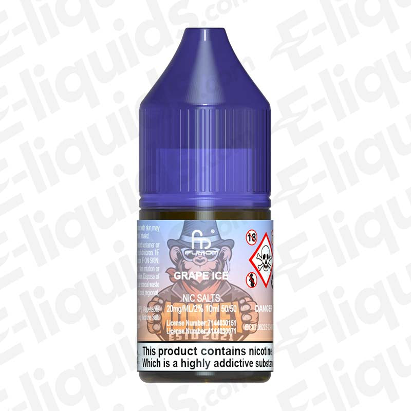 Grape Ice RandM Nic Salt E-liquid by Fumot in a 20mg bottle for MTL vaping, featuring a 50/50 PG/VG ratio.