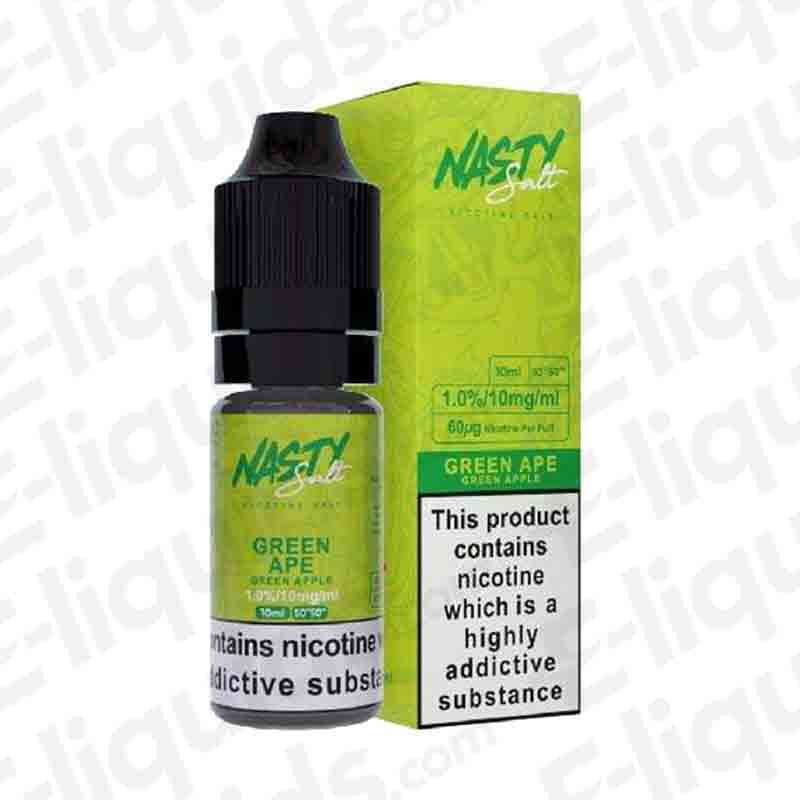 Green Ape Nic Salt E-liquid by Nasty Juice, featuring sweet green apple flavor and mint, 10ml bottle.