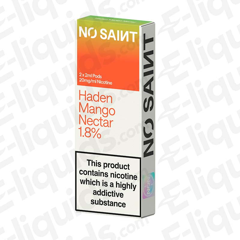 NO SAINT Haden Mango Nectar Prefilled Pod with tropical Mango flavour in orange and white packaging.