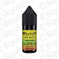 Hawaii Sunrise Nic Salt E-liquid by Elux Legend, featuring sweet peach, pineapple, and watermelon flavors.