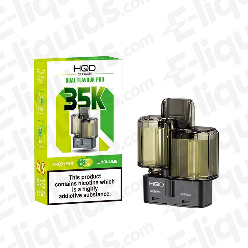 HQD Glow Air 35K Fresh Mint & Lemon Lime: A crisp, zesty dual-flavour pod, featuring refreshing mint and sharp citrus.