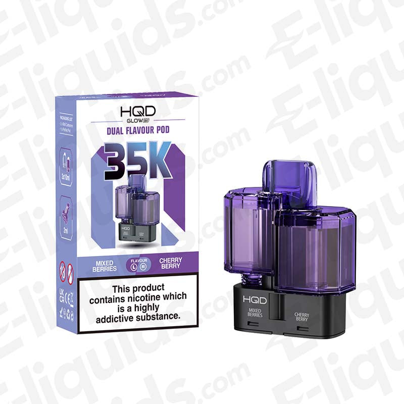 HQD Glow Air 35K Mixed Berries & Cherry Berry Prefilled Pod: A long-lasting berry-themed pod, featuring a mix of tart forest fruits and sweet cherry.