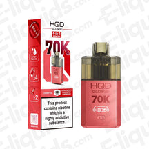 HQD Glow Air 70K Cherry Ice & Strawberry Raspberry Cherry Ice Prefilled Pod Kit: A high-capacity pod kit in a Burgundy finish, switching between cooling cherry and a mixed berry ice.