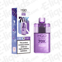 HQD Glow Air 70K Mixed Berries & Cherry Berry Prefilled Pod Kit: A berry-focused 70,000-puff kit in a Deep purple finish, featuring a mix of tart forest fruits and sweet cherry.